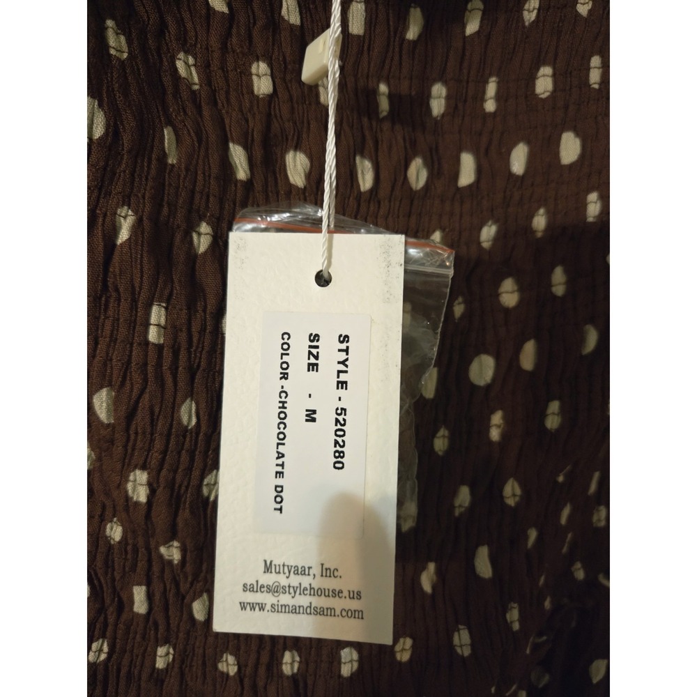 Sim & Sam Chocolate Brown Polka Dot Maxi Dress Smocked Convertible Straps M NWT - Picture 8 of 11